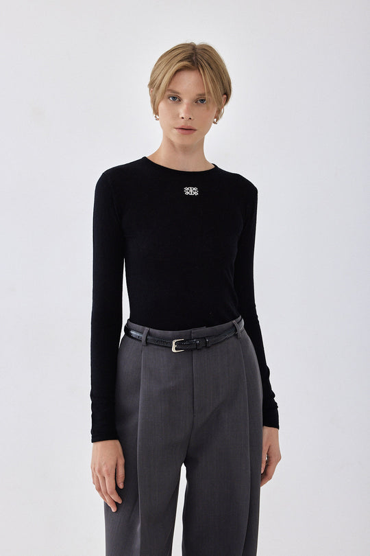 Lightweight Knitted Crewneck Logo Top