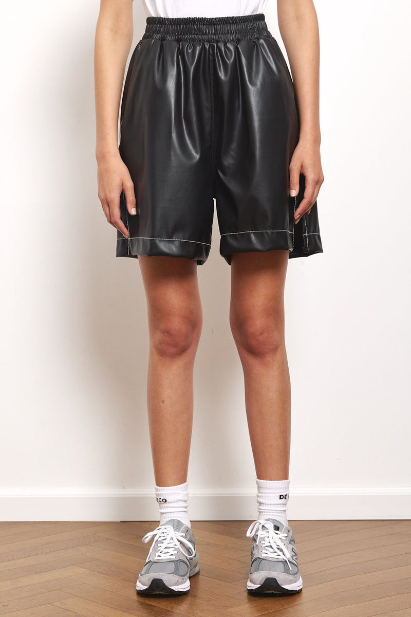 Contrast Vegan Leather Bermuda Shorts in Black