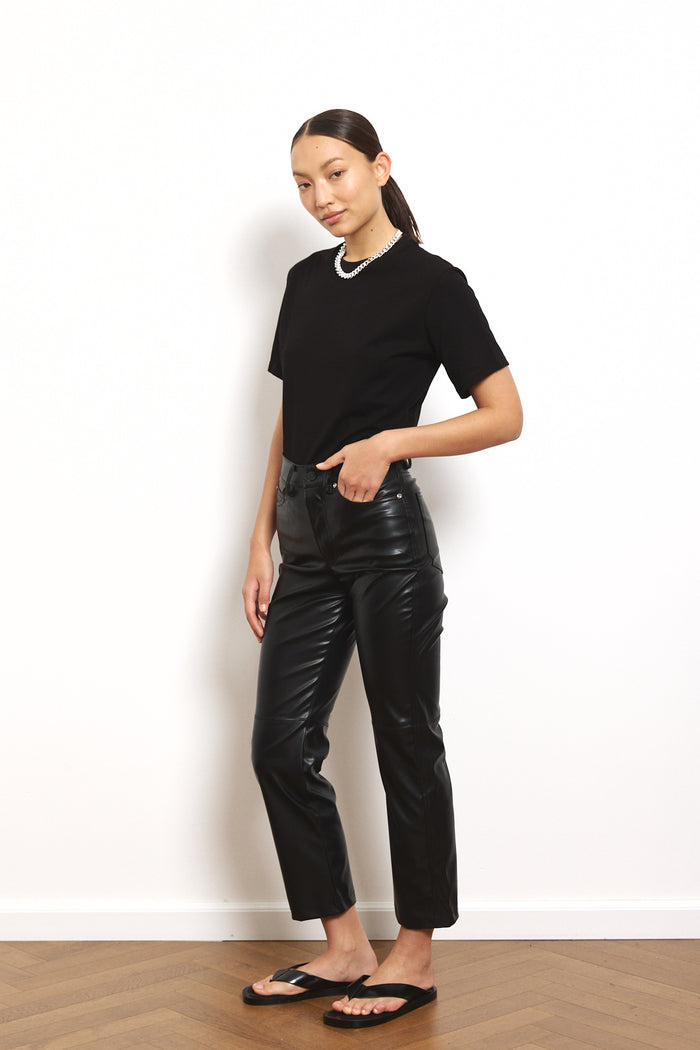 Vegan Leather sStraight Leg Pants in Black