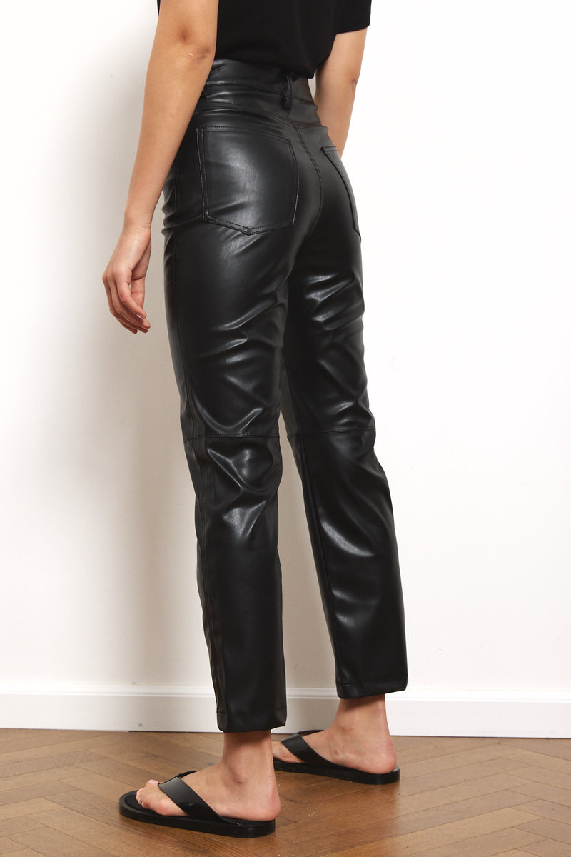 Vegan Leather sStraight Leg Pants in Black
