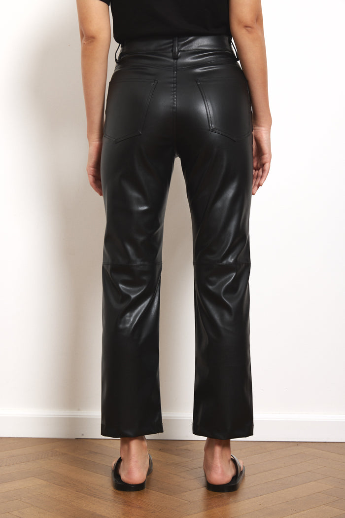 Vegan Leather sStraight Leg Pants in Black