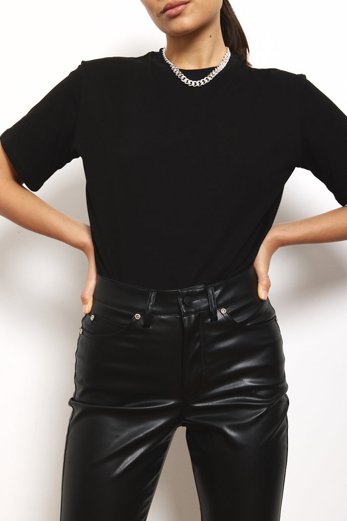 Vegan Leather sStraight Leg Pants in Black