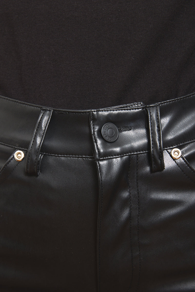 Vegan Leather sStraight Leg Pants in Black