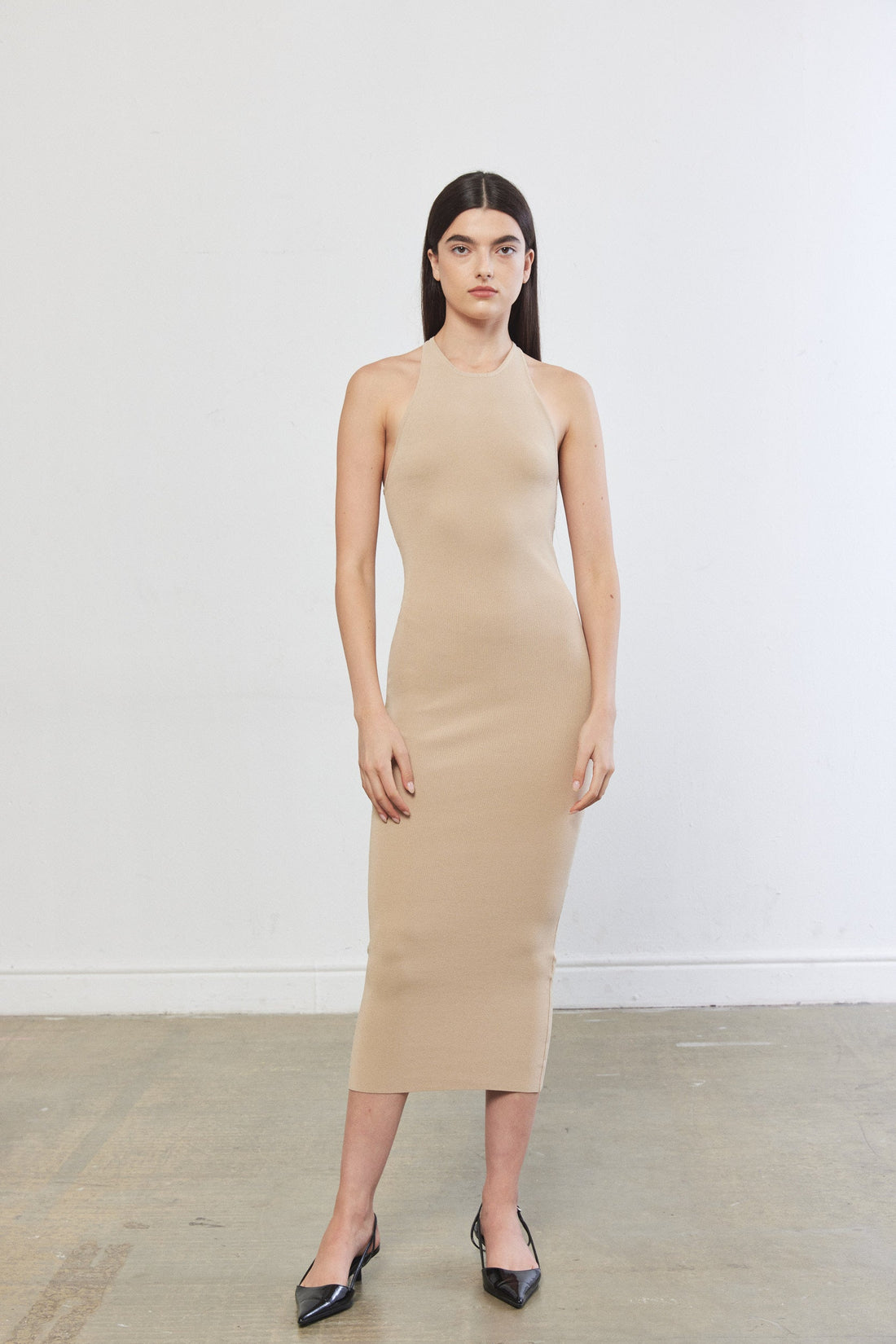Tight Ribbed Halter Dress - Biege - D Rococo Tight Ribbed Halter Dress - Biege - D Rococo